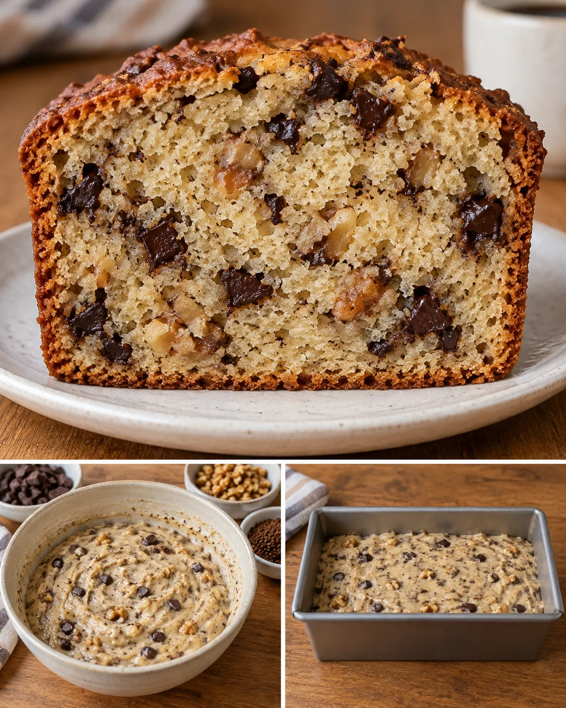 Butter loaf with coffee and walnuts — dark chocolate