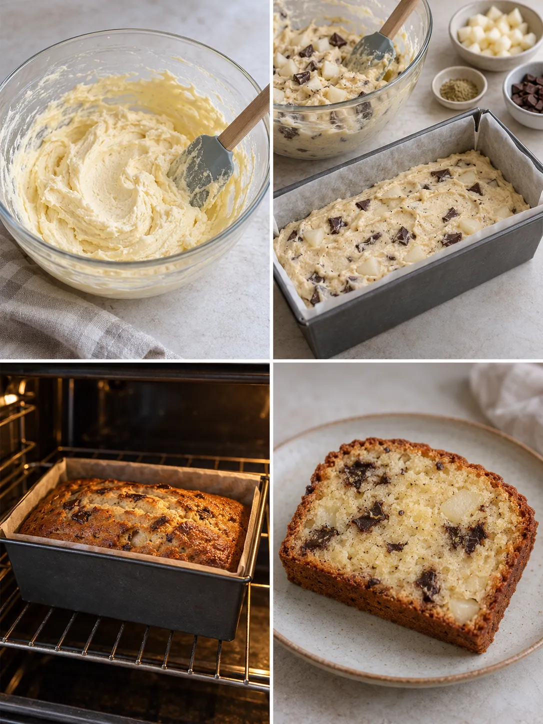 Butter loaf with cardamom and pear — dark chocolate