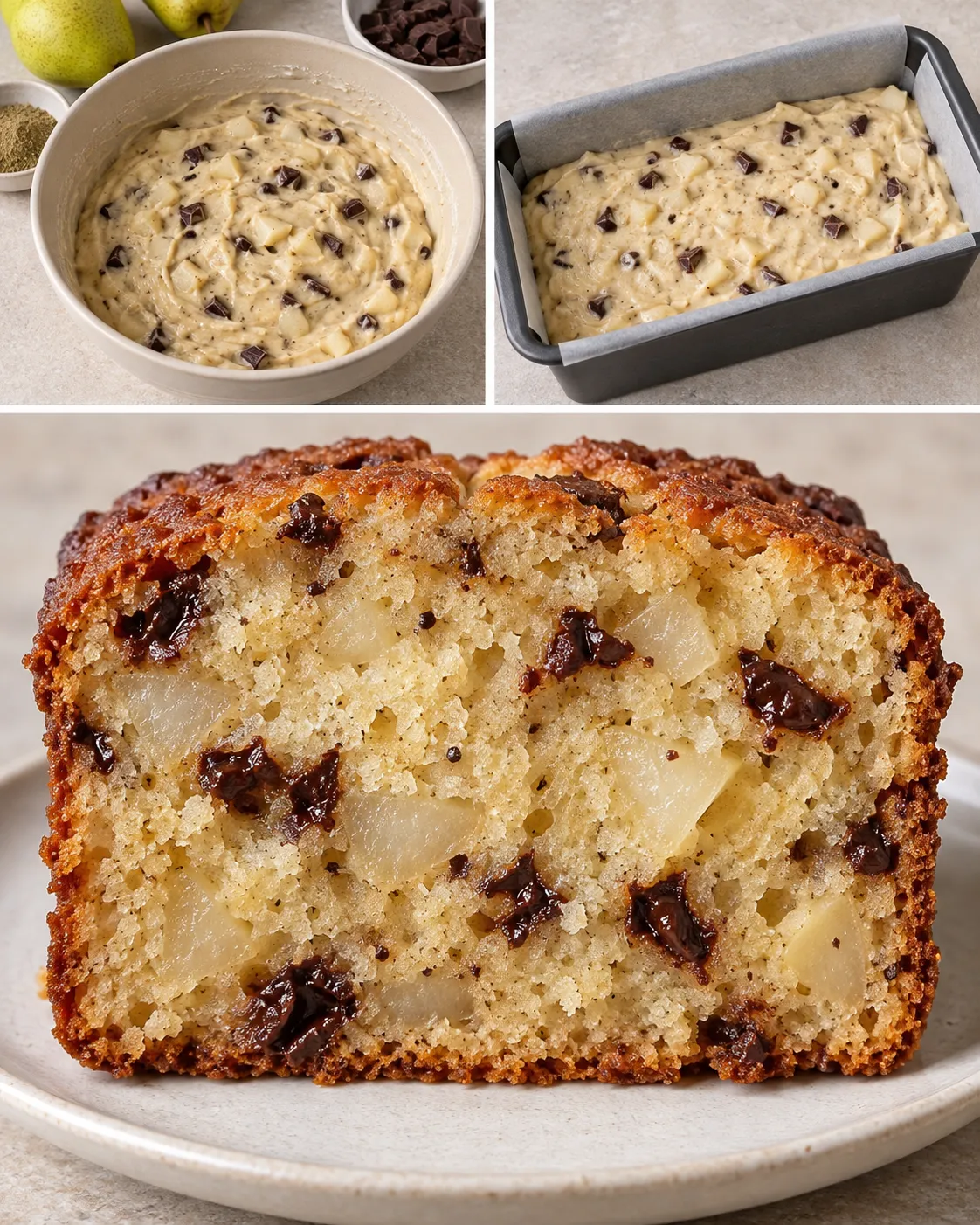 Butter loaf with cardamom and pear — dark chocolate
