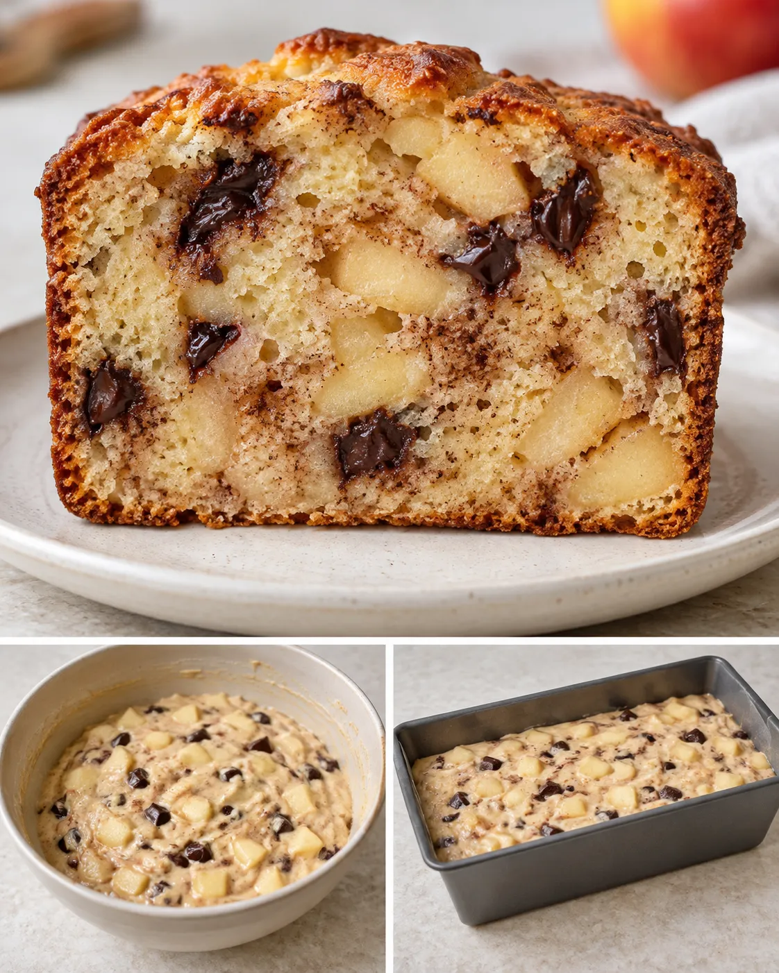 Butter loaf with cinnamon and apple — dark chocolate