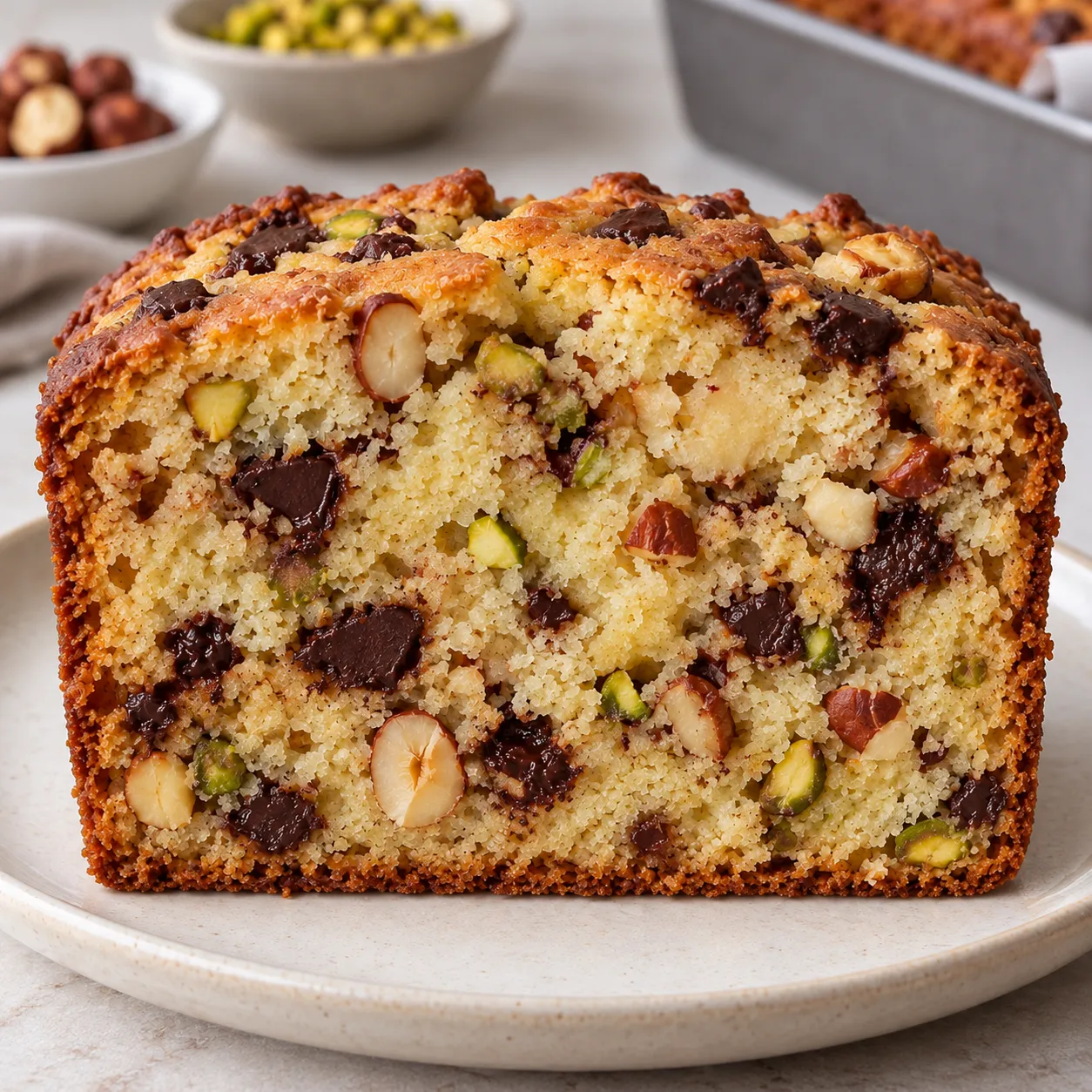 Butter loaf with chocolate and hazelnuts — pistachios