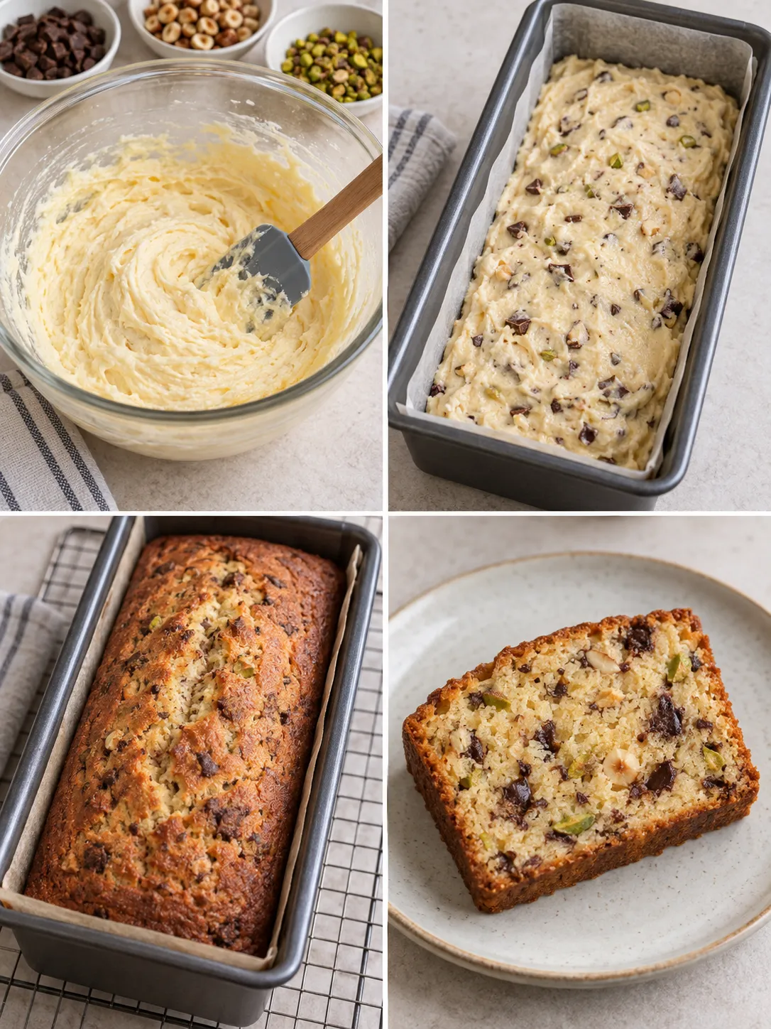Butter loaf with chocolate and hazelnuts — pistachios