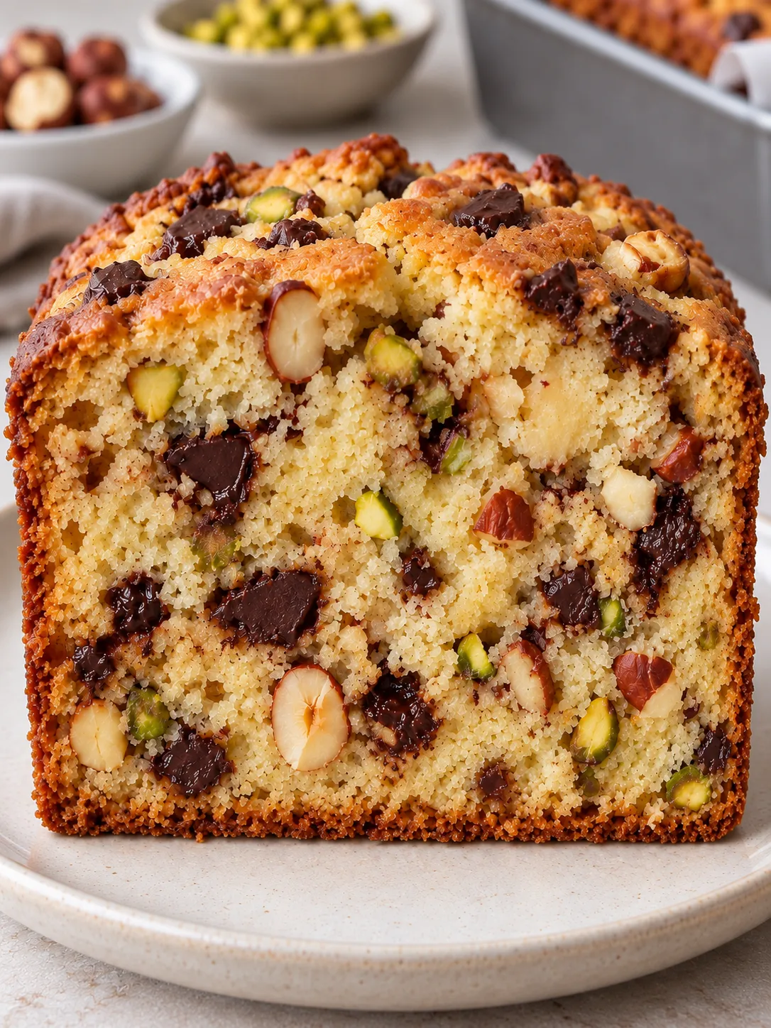 Butter loaf with chocolate and hazelnuts — pistachios
