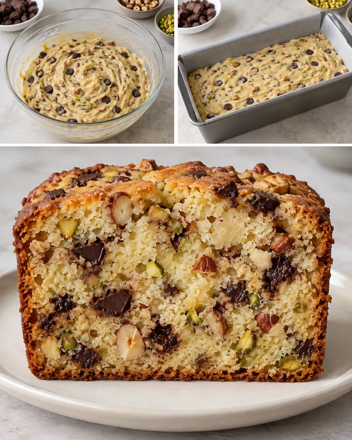 Butter loaf with chocolate and hazelnuts — pistachios