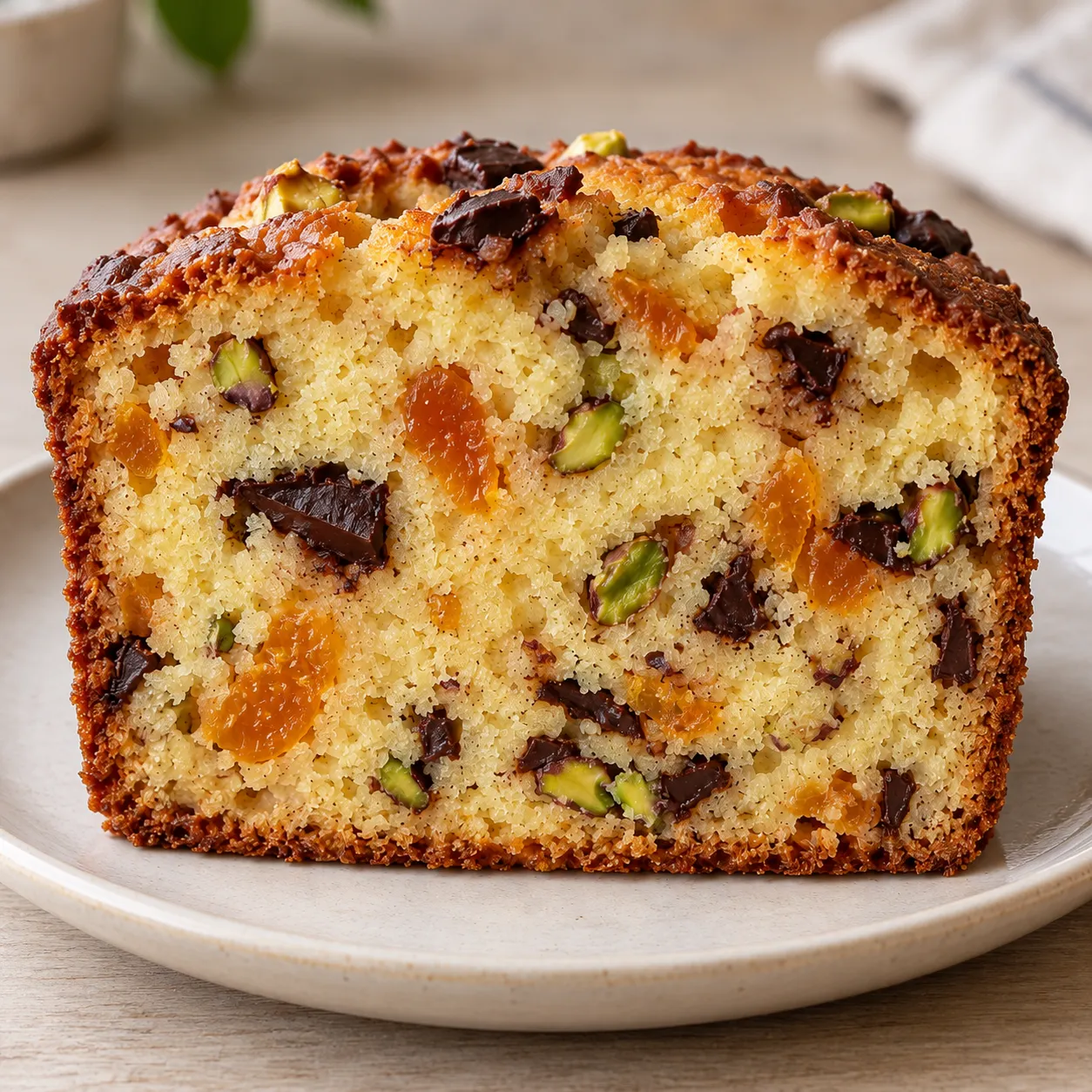 Butter loaf with apricots and pistachios — dark chocolate