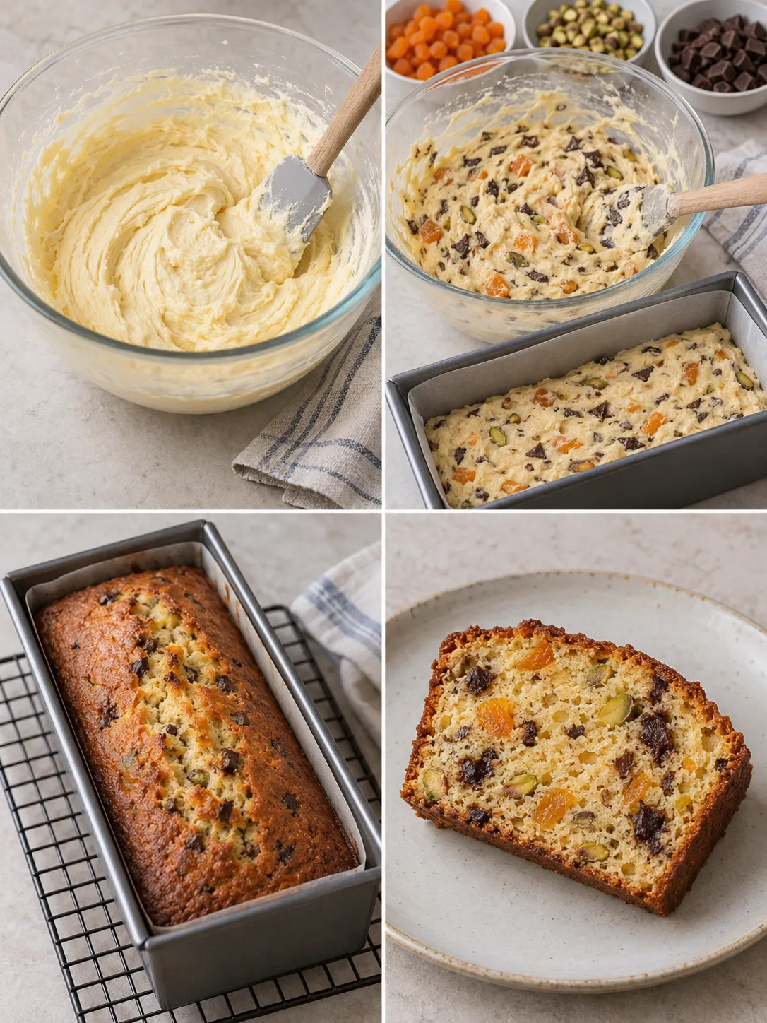 Butter loaf with apricots and pistachios — dark chocolate