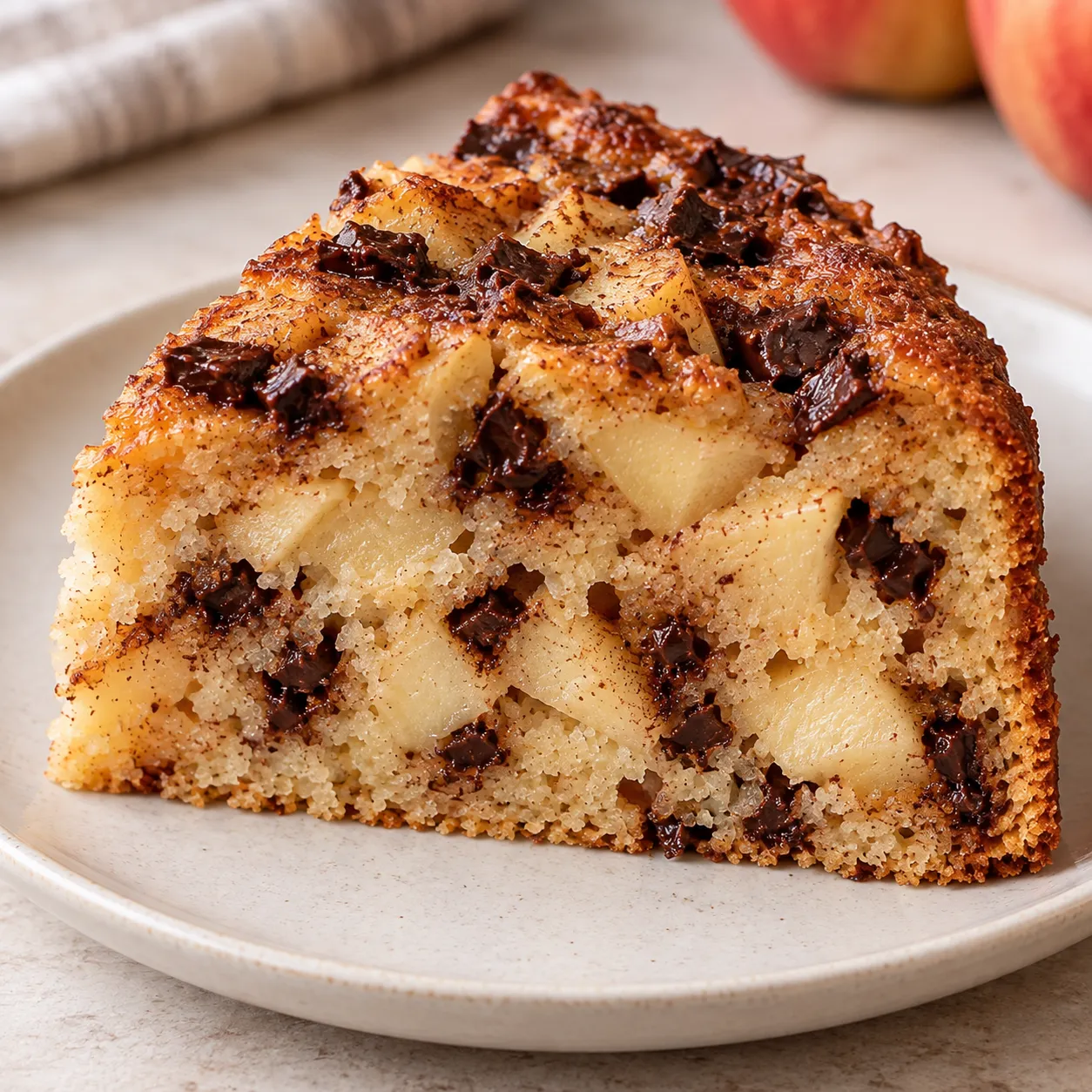 Yogurt cake with apple and cinnamon — dark chocolate