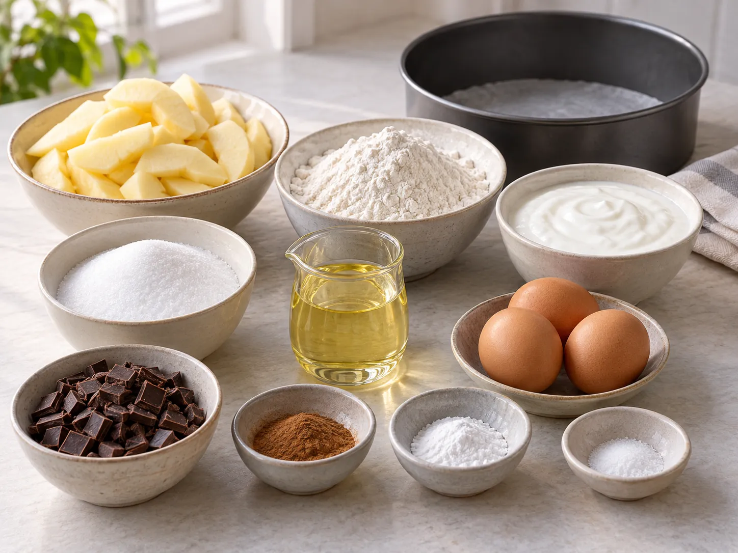 large eggs, granulated sugar, plain full-fat yogurt, neutral sunflower oil