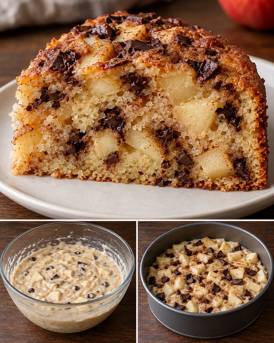 Yogurt cake with apple and cinnamon — dark chocolate