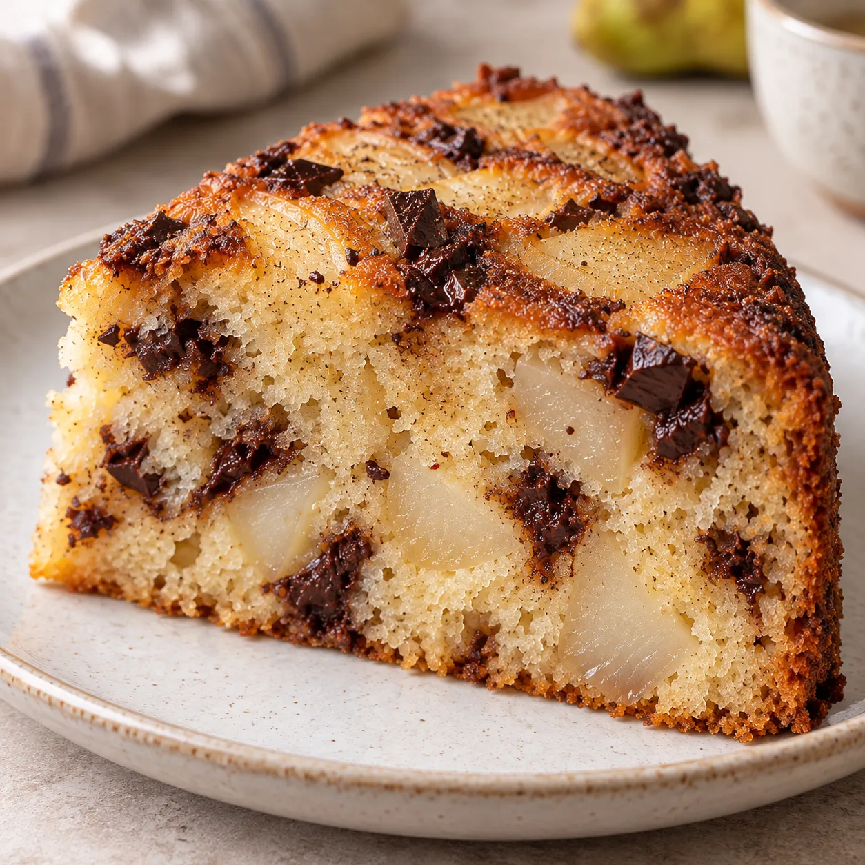 Yogurt cake with pear and cardamom — dark chocolate