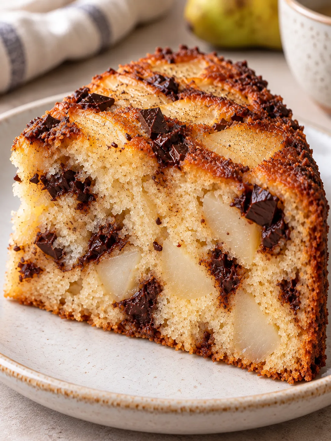 Yogurt cake with pear and cardamom — dark chocolate