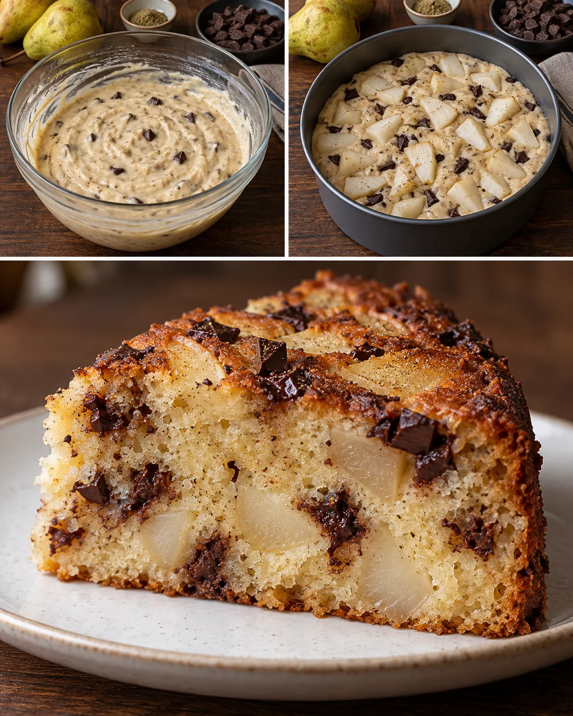 Yogurt cake with pear and cardamom — dark chocolate