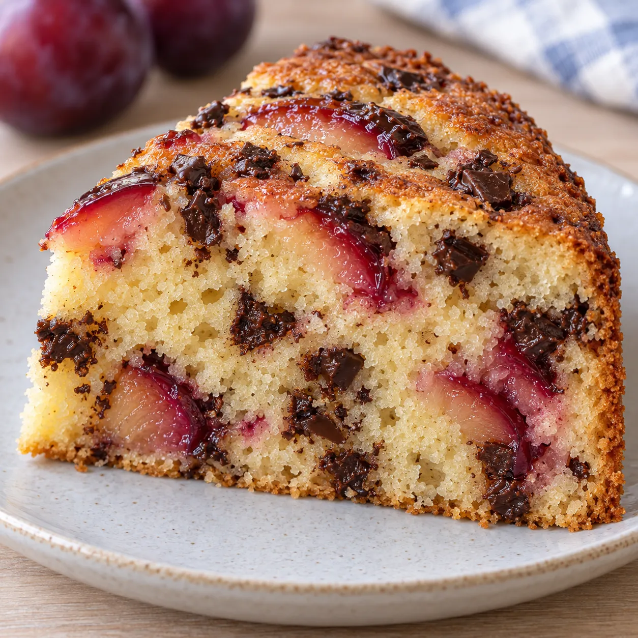 Yogurt cake with plums and vanilla — dark chocolate