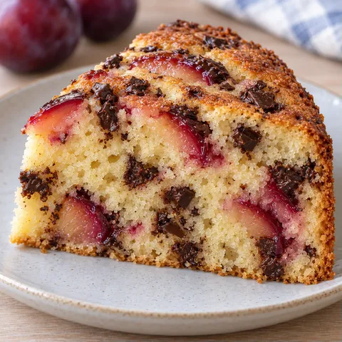 Yogurt cake with plums and vanilla — dark chocolate