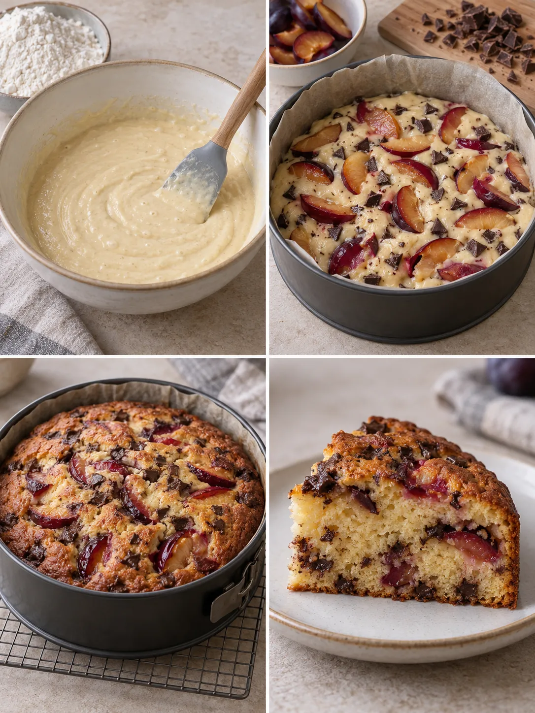 Yogurt cake with plums and vanilla — dark chocolate