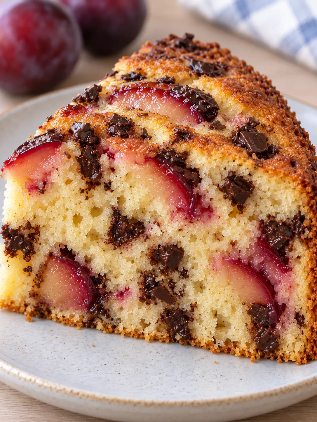 Yogurt cake with plums and vanilla — dark chocolate