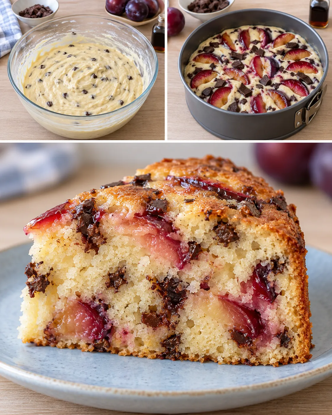 Yogurt cake with plums and vanilla — dark chocolate
