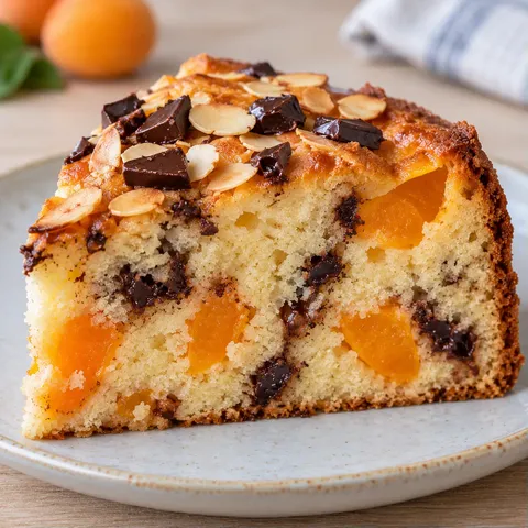 Yogurt cake with apricots and almonds — dark chocolate