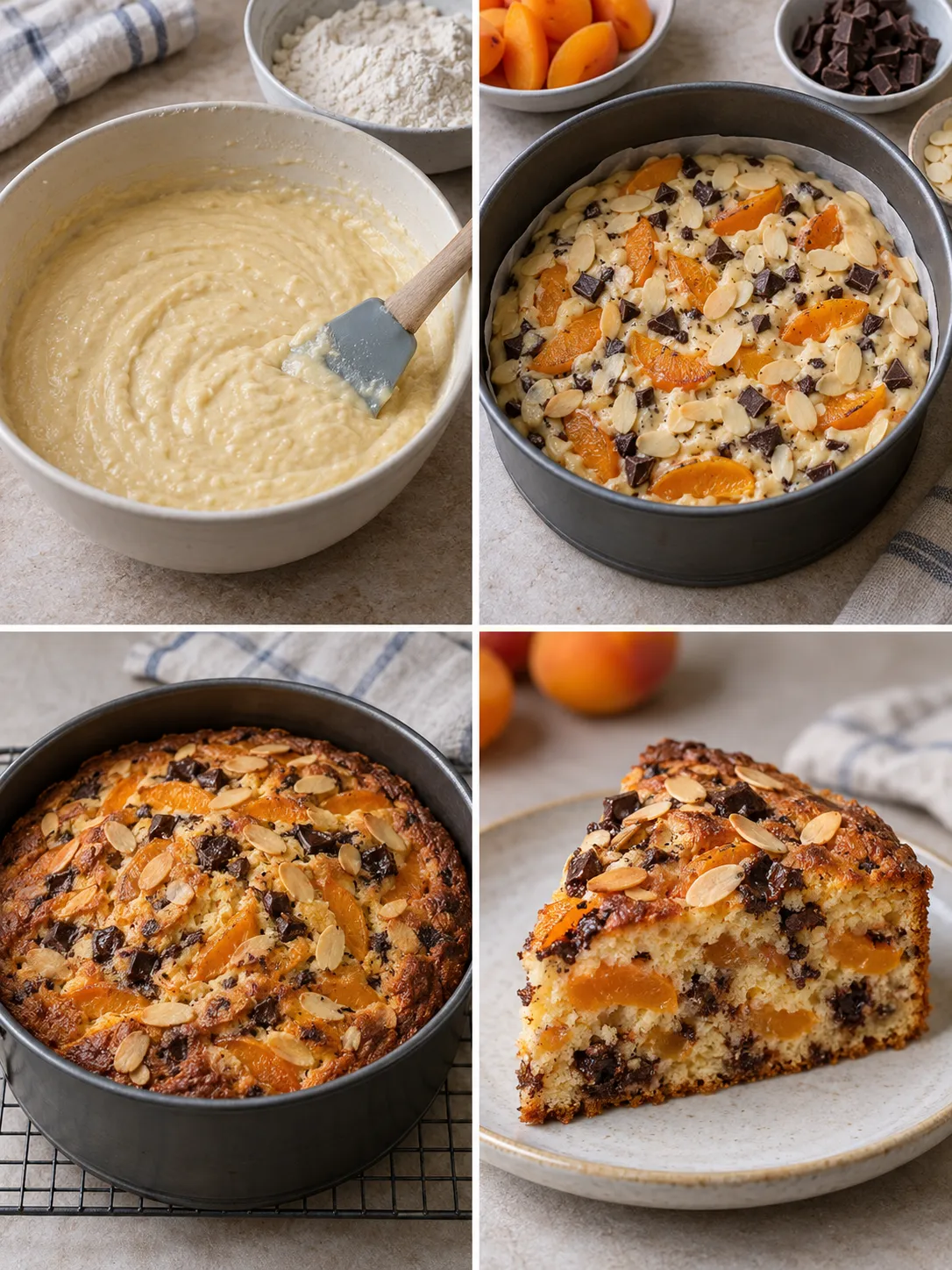 Yogurt cake with apricots and almonds — dark chocolate