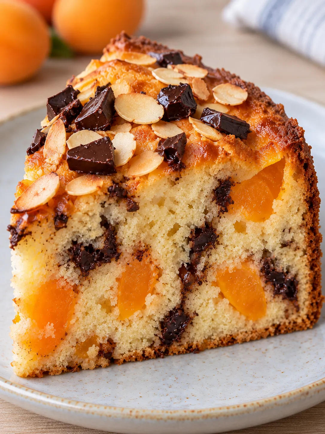 Yogurt cake with apricots and almonds — dark chocolate