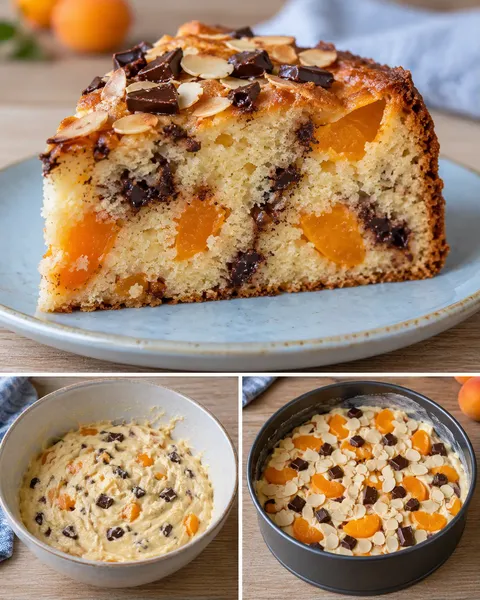 Yogurt cake with apricots and almonds — dark chocolate