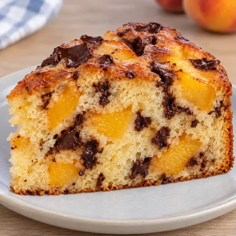 Yogurt cake with peaches and vanilla — dark chocolate