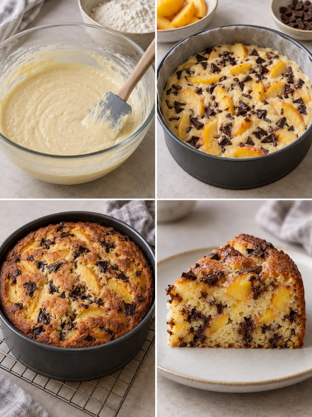 Yogurt cake with peaches and vanilla — dark chocolate