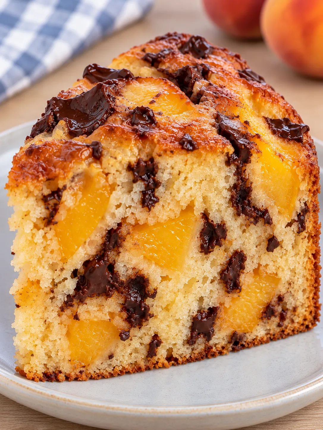 Yogurt cake with peaches and vanilla — dark chocolate