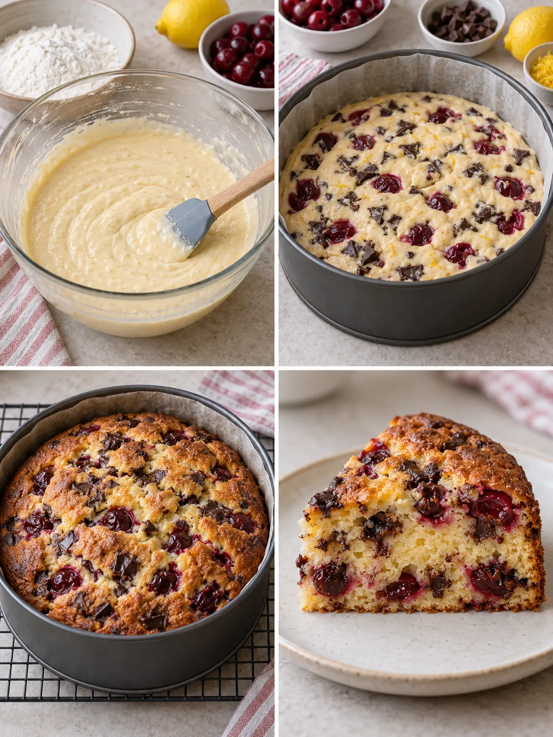 Yogurt cake with cherries and lemon — dark chocolate