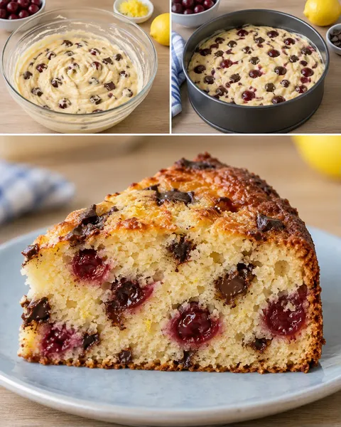 Yogurt cake with cherries and lemon — dark chocolate