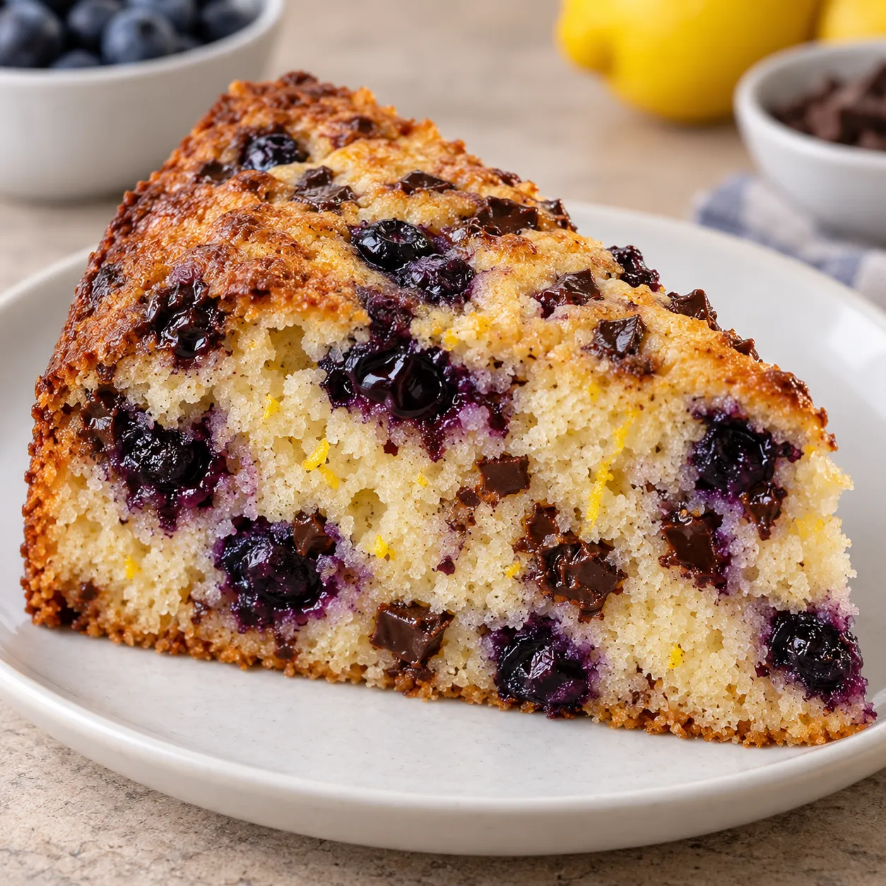 Yogurt cake with blueberries and lemon — dark chocolate