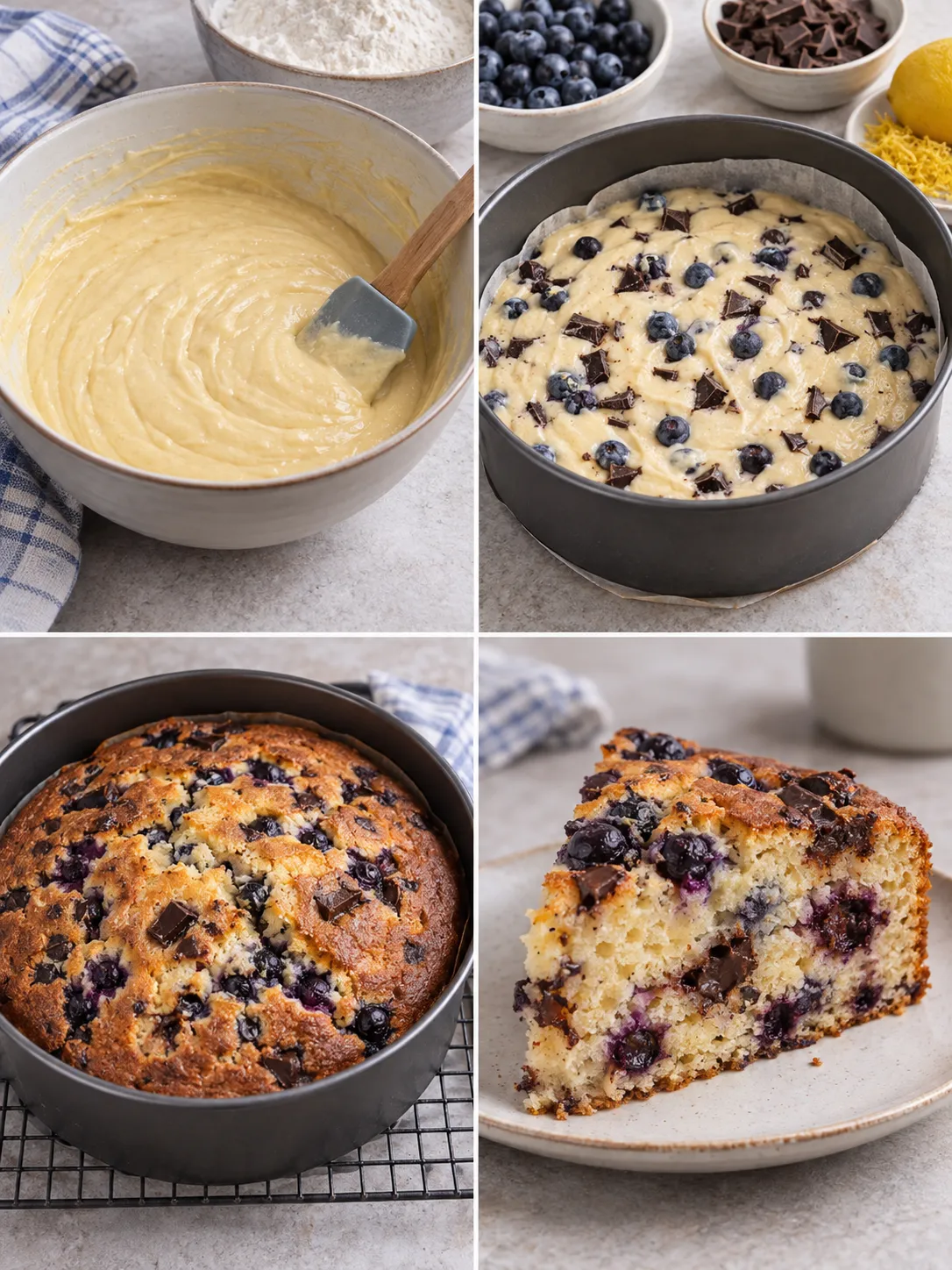 Yogurt cake with blueberries and lemon — dark chocolate