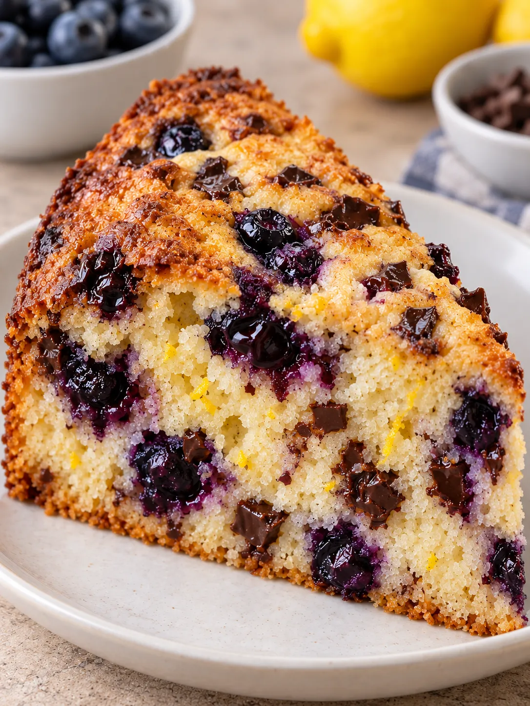 Yogurt cake with blueberries and lemon — dark chocolate