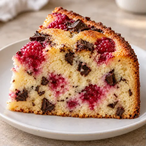 Yogurt cake with raspberries and vanilla — dark chocolate