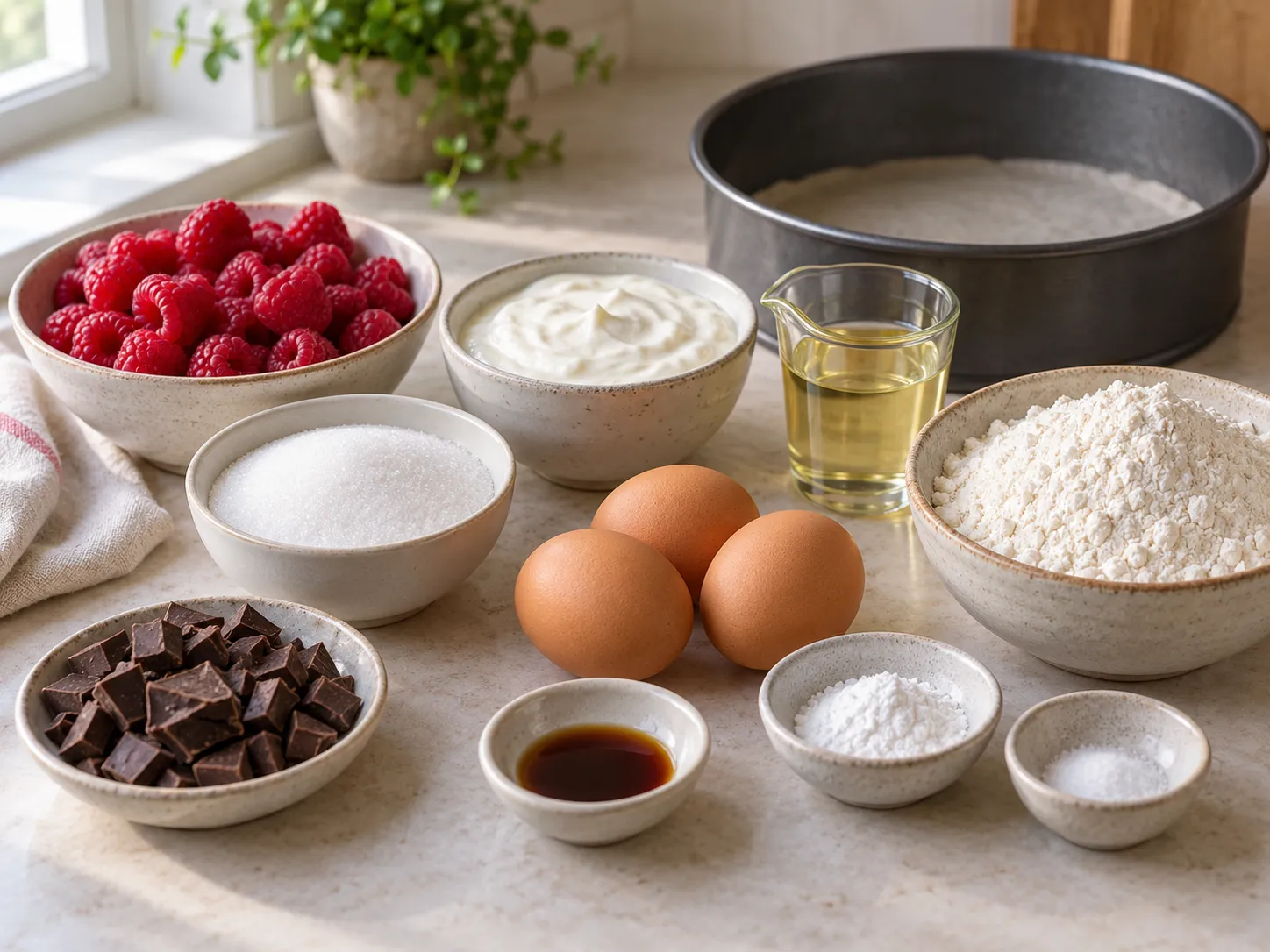 large eggs, granulated sugar, plain full-fat yogurt, neutral sunflower oil