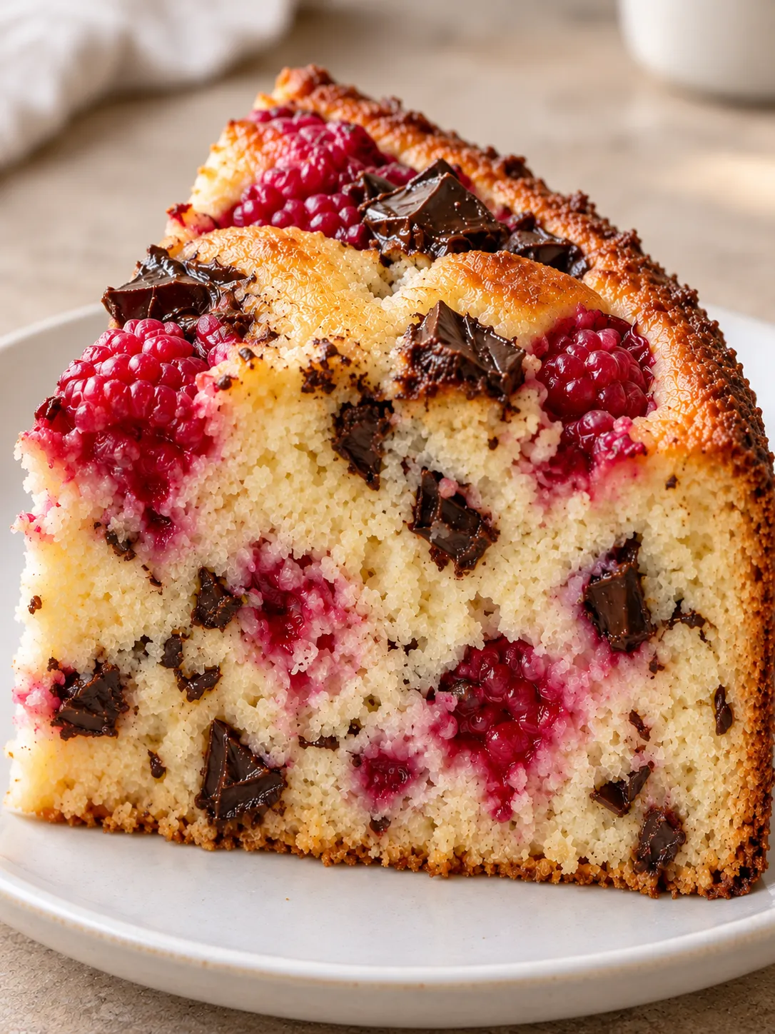 Yogurt cake with raspberries and vanilla — dark chocolate