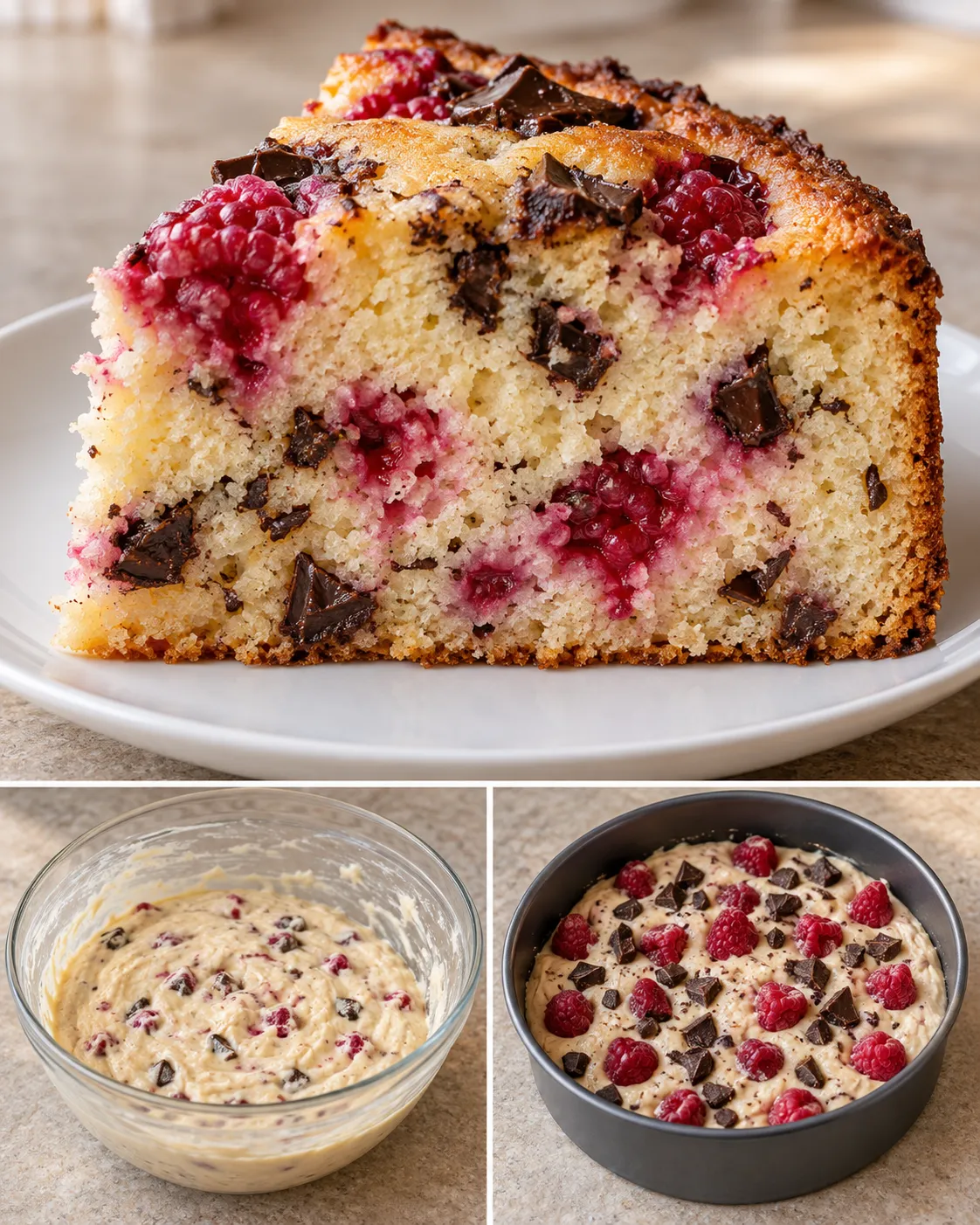 Yogurt cake with raspberries and vanilla — dark chocolate