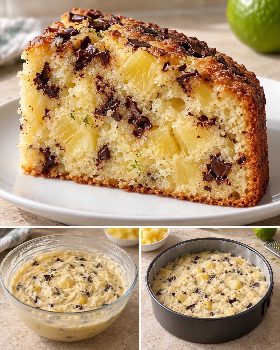 Yogurt cake with pineapple and lime — dark chocolate