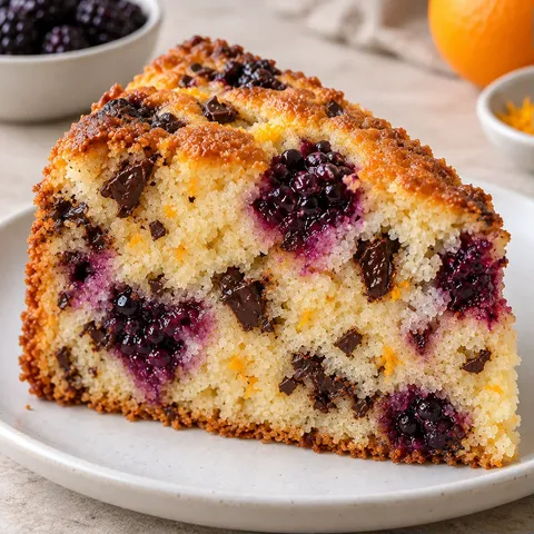 Yogurt cake with blackberries and orange — dark chocolate