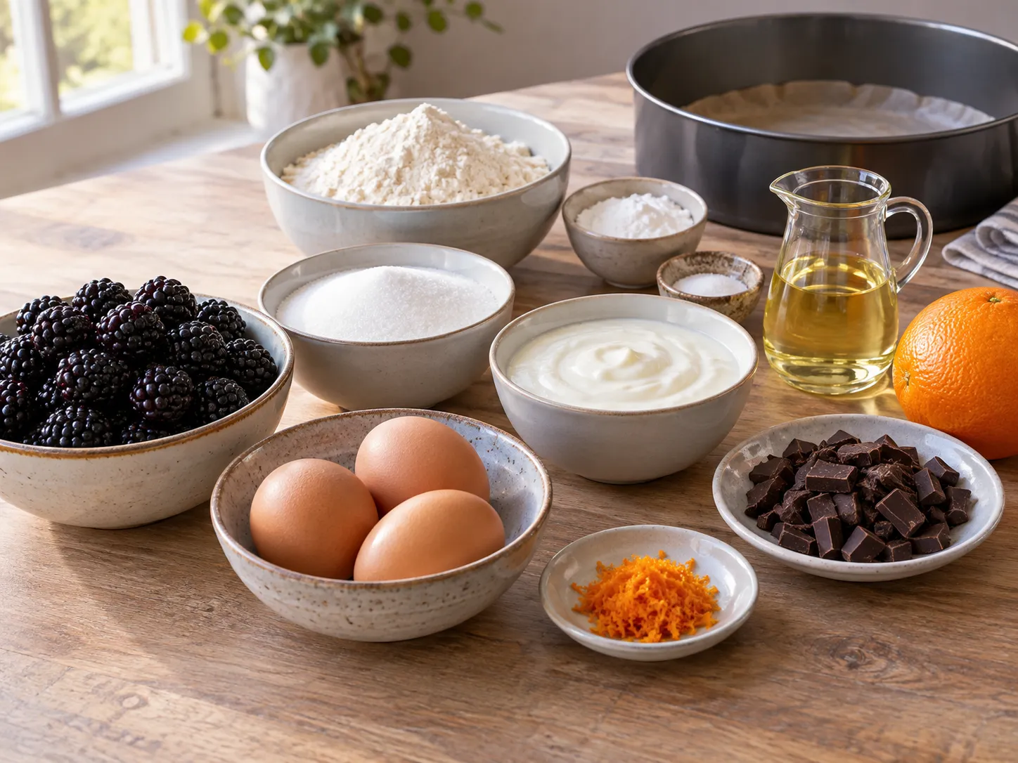 large eggs, granulated sugar, plain full-fat yogurt, neutral sunflower oil