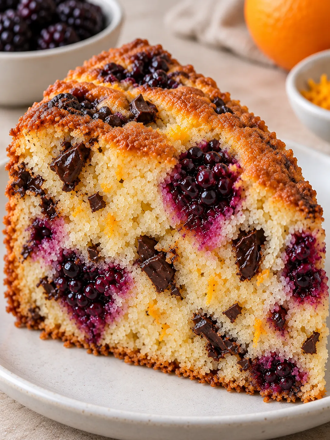 Yogurt cake with blackberries and orange — dark chocolate