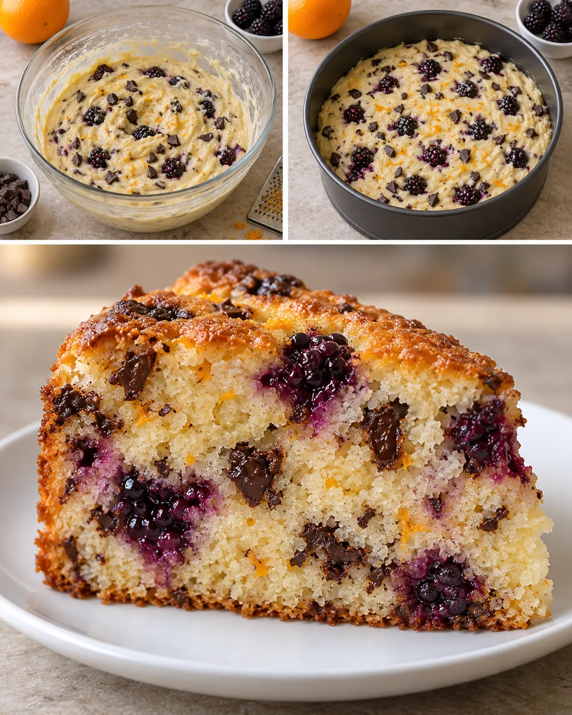 Yogurt cake with blackberries and orange — dark chocolate