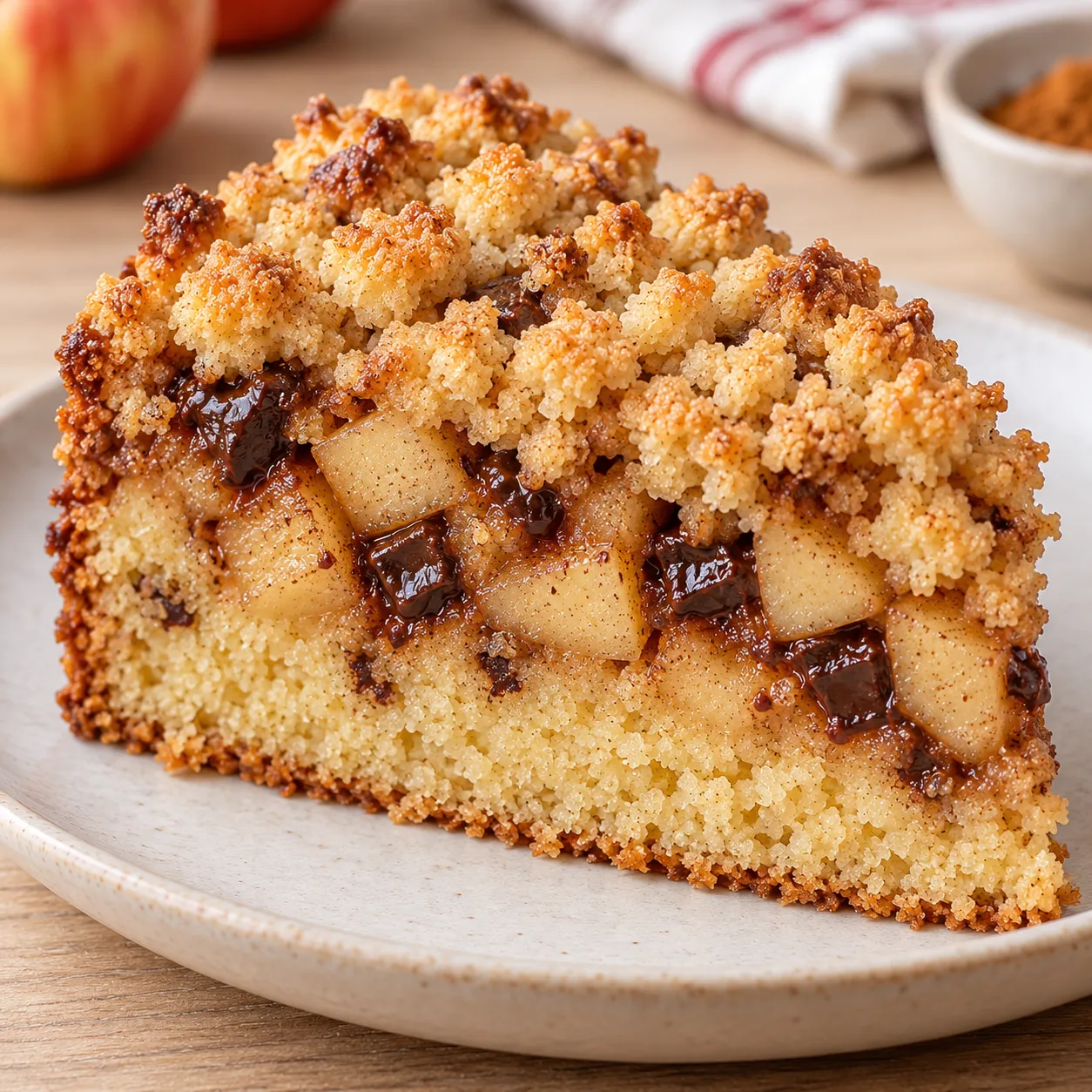 Crumble cake with apple and cinnamon — dark chocolate