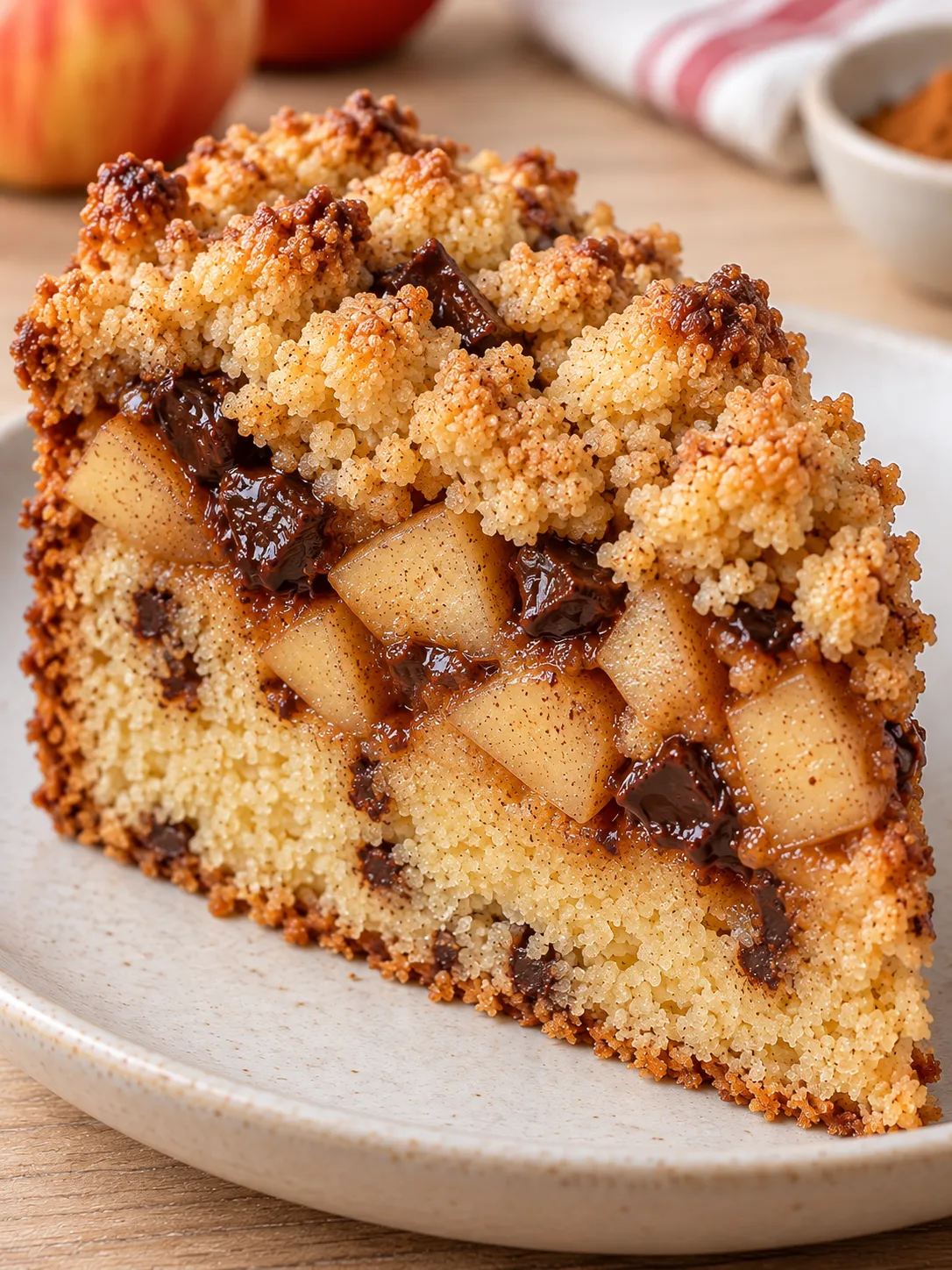Crumble cake with apple and cinnamon — dark chocolate