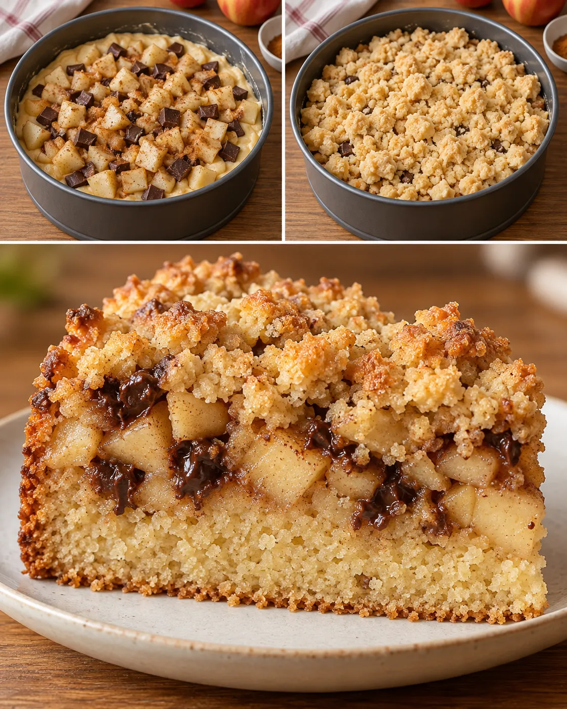Crumble cake with apple and cinnamon — dark chocolate