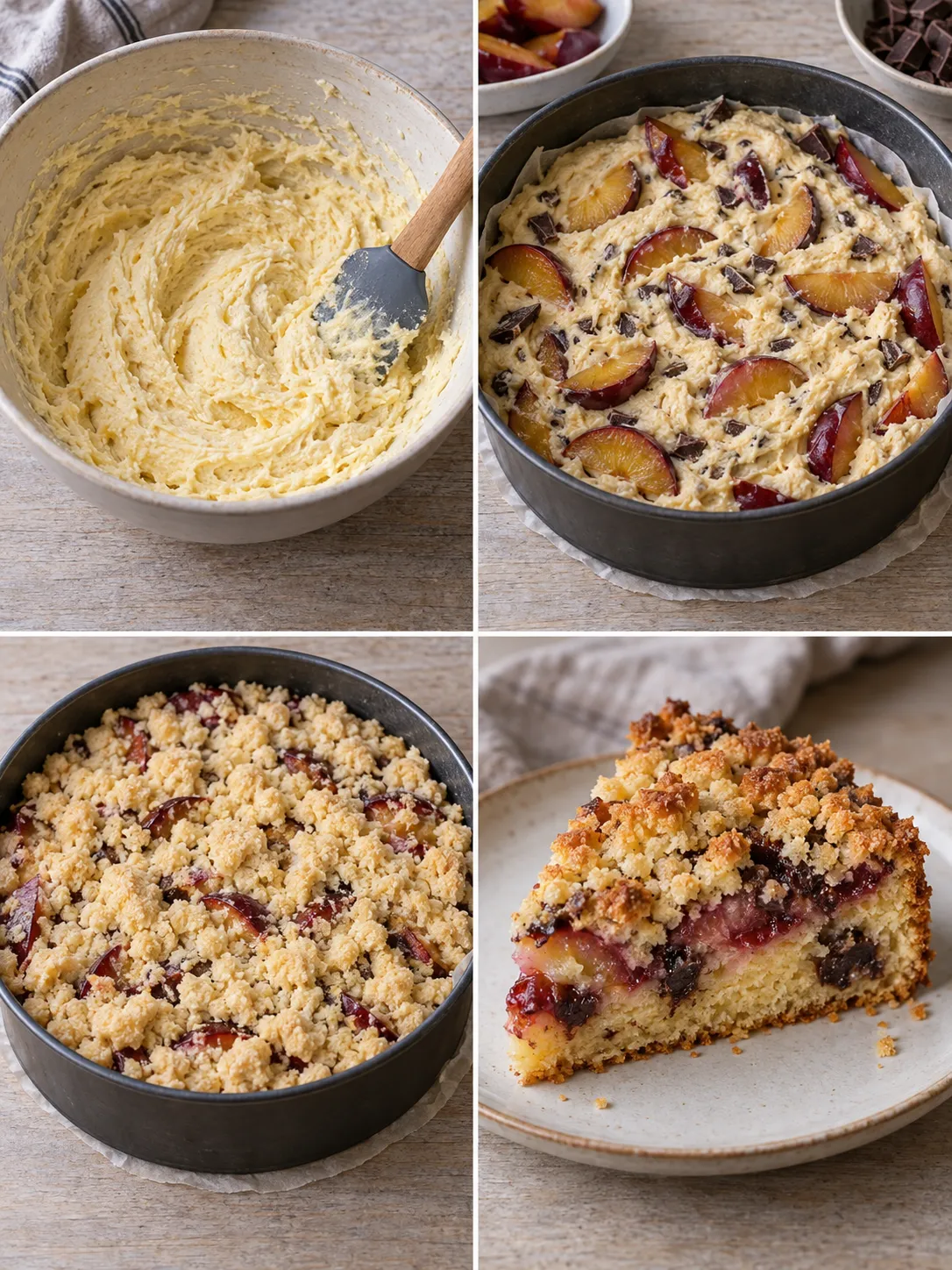 Crumble cake with plums and vanilla — dark chocolate