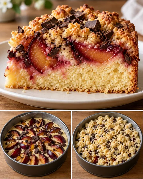 Crumble cake with plums and vanilla — dark chocolate