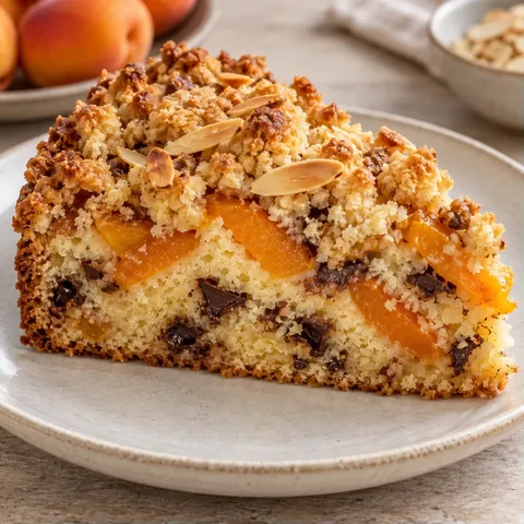 Crumble cake with apricots and almonds — dark chocolate