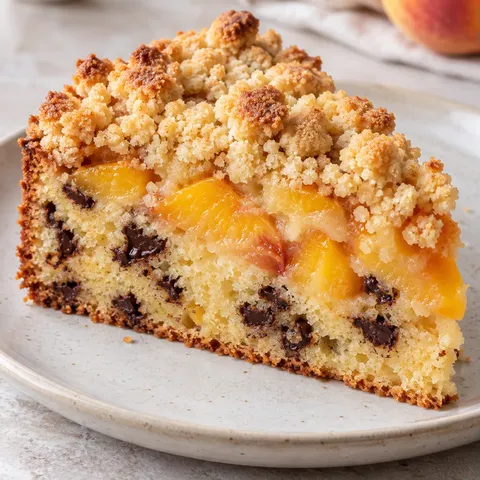 Crumble cake with peaches and vanilla — dark chocolate