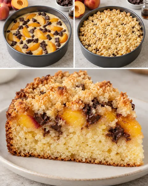 Crumble cake with peaches and vanilla — dark chocolate